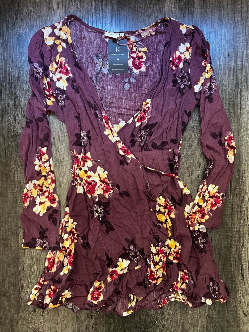 Plum Floral Long-Sleeve Wrap Dress
